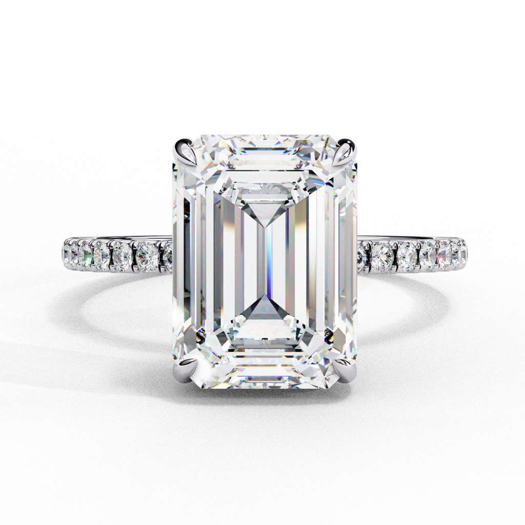Sterling Silver Simulated Diamond Ring | Emerald Cut CZ & Hidden Halo Jewelry By Azuni & Company