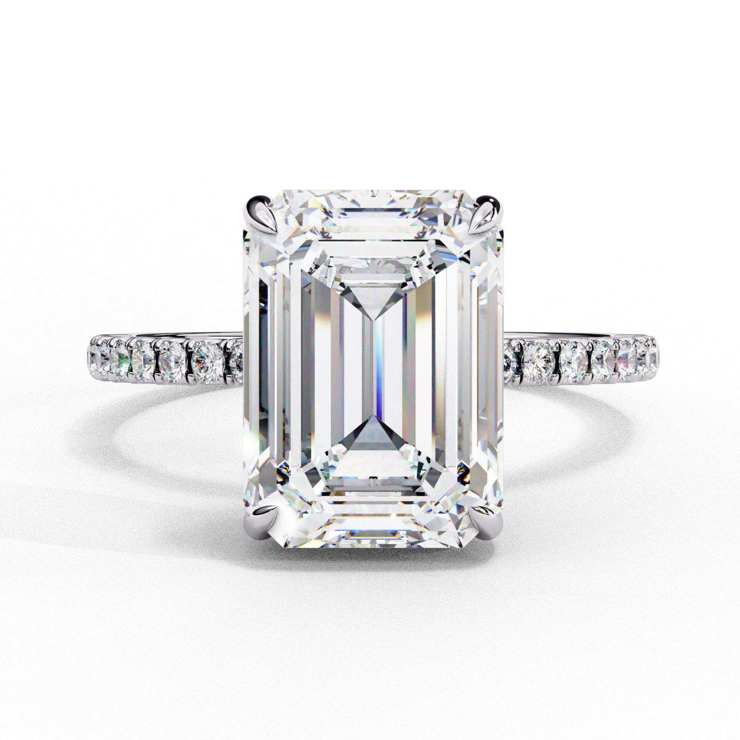 Sterling Silver Simulated Diamond Ring | Emerald Cut CZ & Hidden Halo Jewelry By Azuni & Company