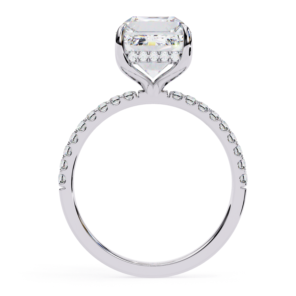 Sterling Silver Simulated Diamond Ring | Emerald Cut CZ & Hidden Halo Jewelry By Azuni & Company