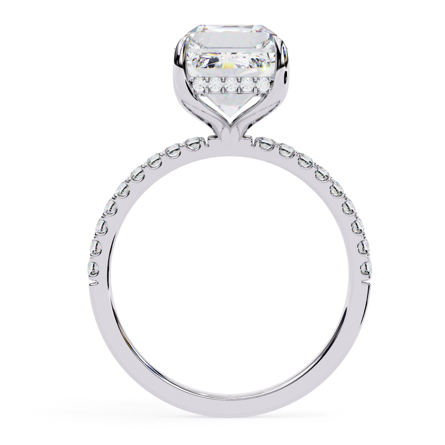 Sterling Silver Simulated Diamond Ring | Emerald Cut CZ & Hidden Halo Jewelry By Azuni & Company