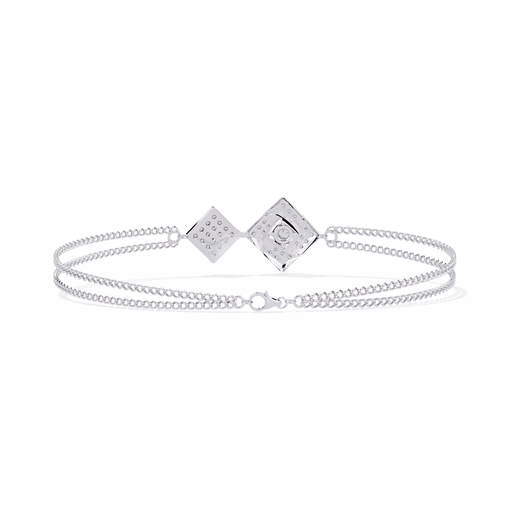 Elegant 925 Sterling Silver Double Layer Bracelet with Square Zircon Charms