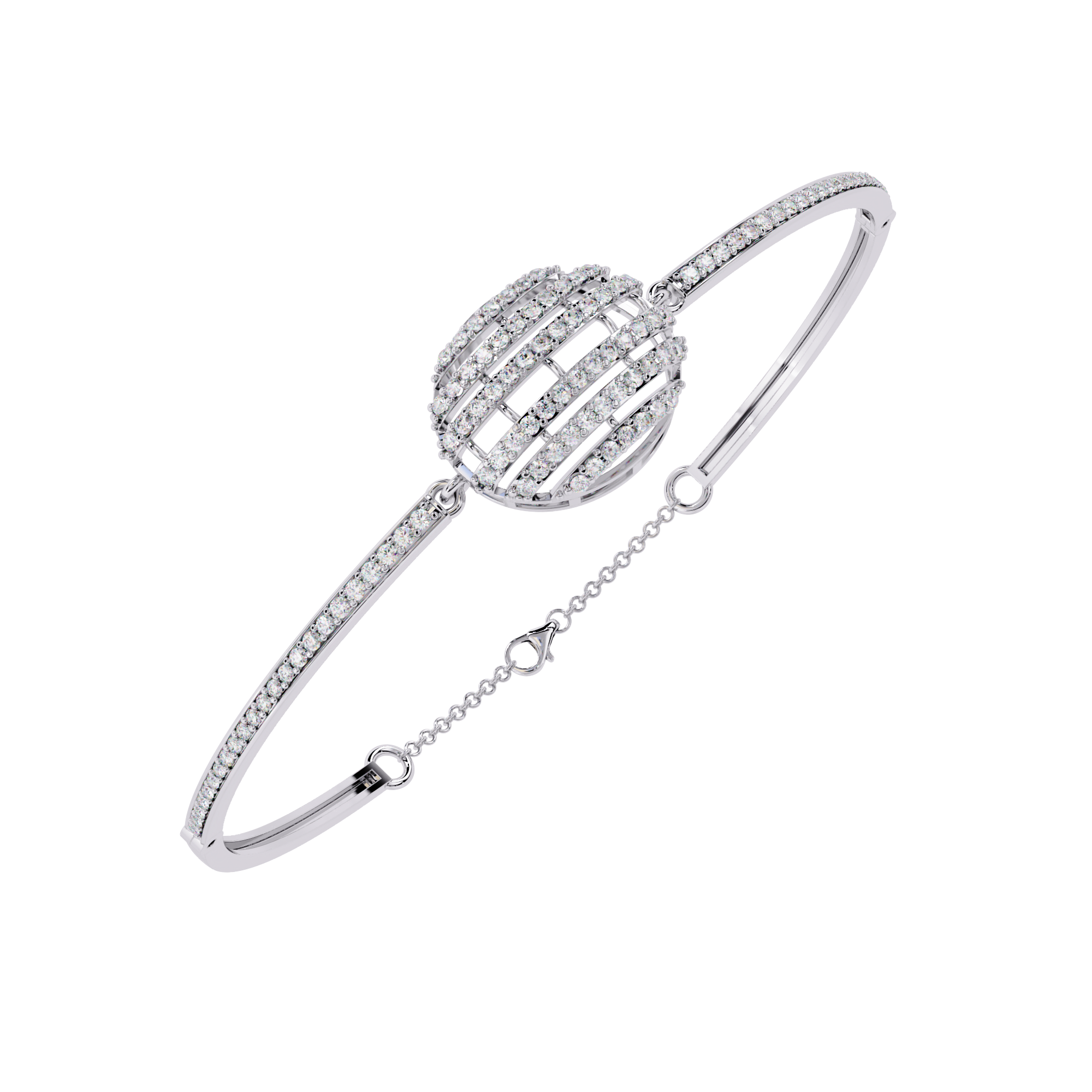 Sphere Cubic Zirconia Bangle Bracelet: Baguette Design