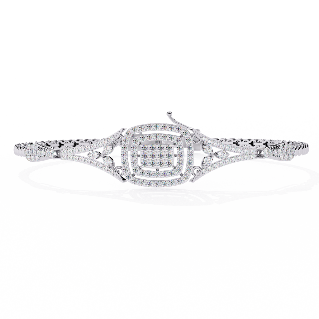 Elegant 925 Sterling Silver Cushion-Cut CZ Diamond Bracelet | Luxury Women’s Silver Bangle by Azuni & Company