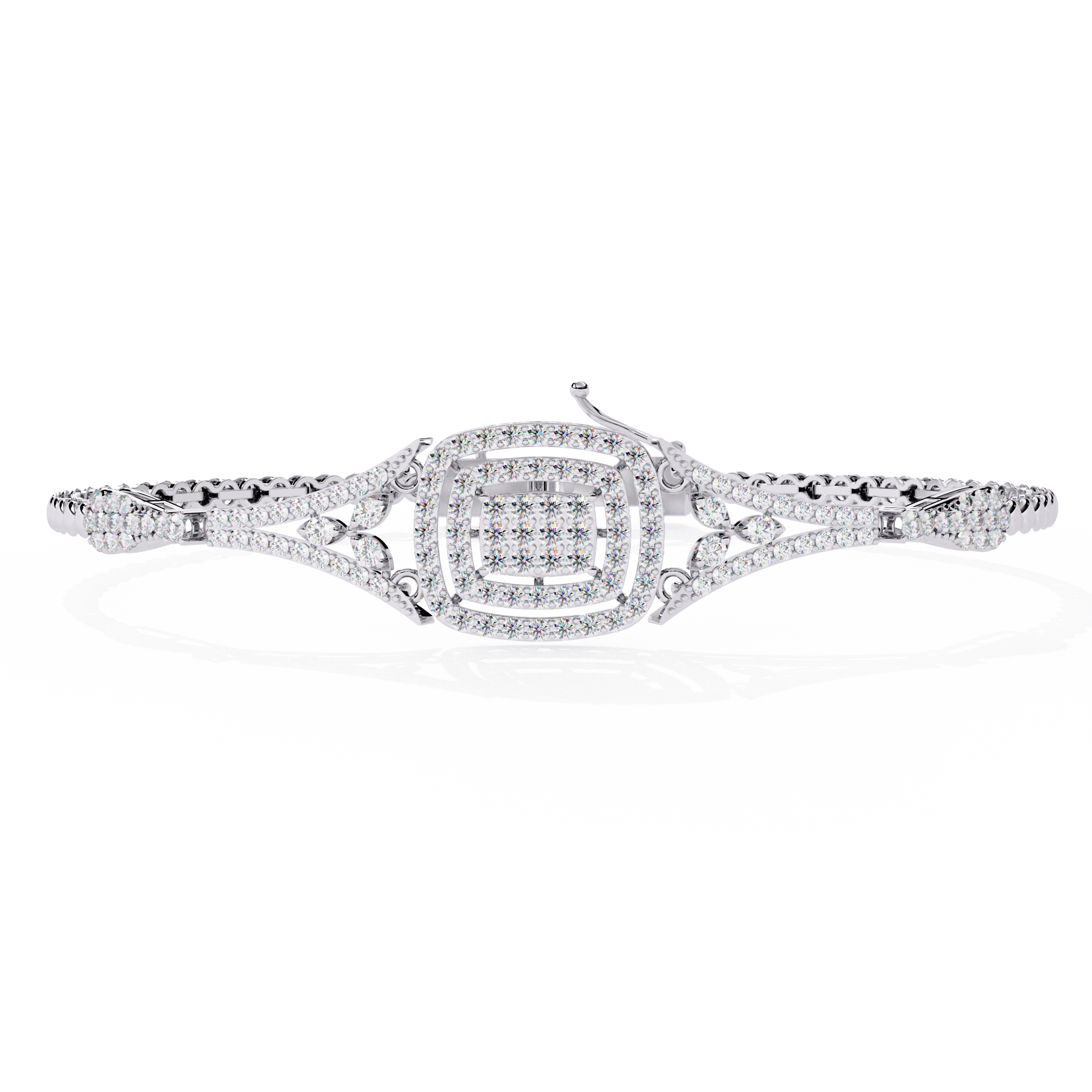 Elegant 925 Sterling Silver Cushion-Cut CZ Diamond Bracelet | Luxury Women’s Silver Bangle by Azuni & Company