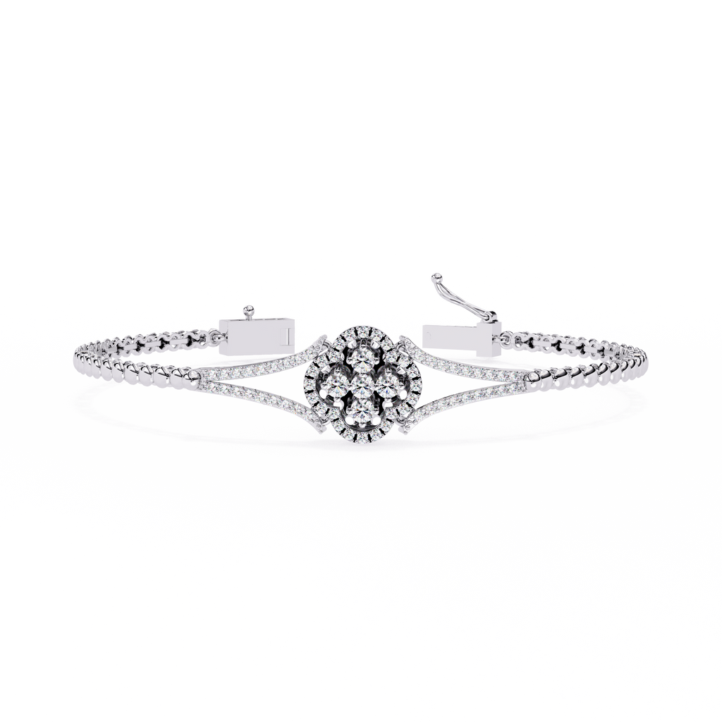 925 Sterling Silver Cluster Statement Bracelet with Brilliant with White Cubic Zirconia By Azuni & Company