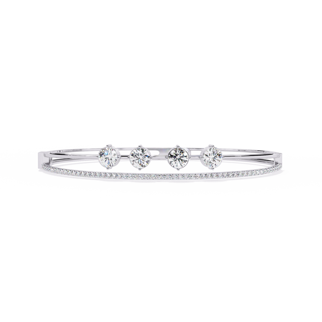 Modern Two-Row CZ Solitaire and Pavé Hinged Bangle & Bracelet Jewelry By Azuni & Company