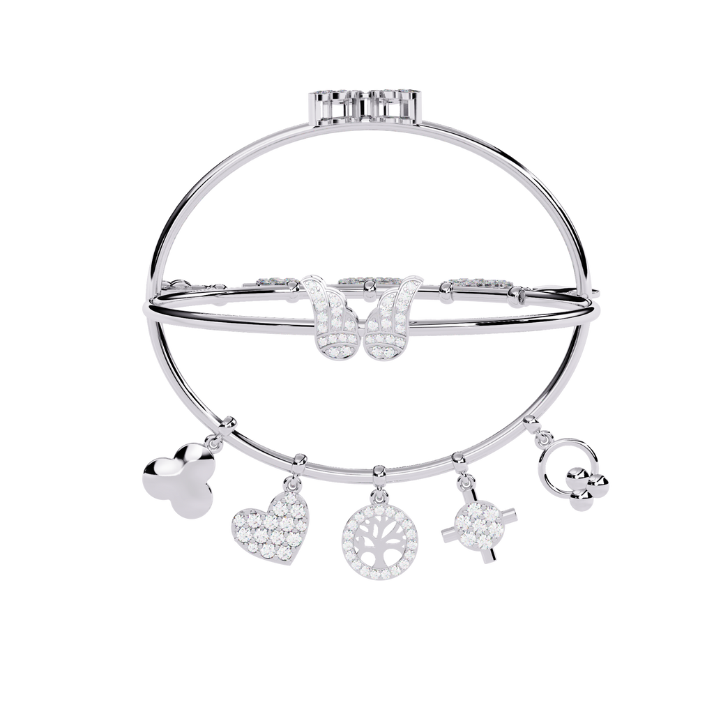 Sparkle & Charm: The Ultimate Sterling Silver Bangle with CZ Charms Jewelry By Azuni & Company