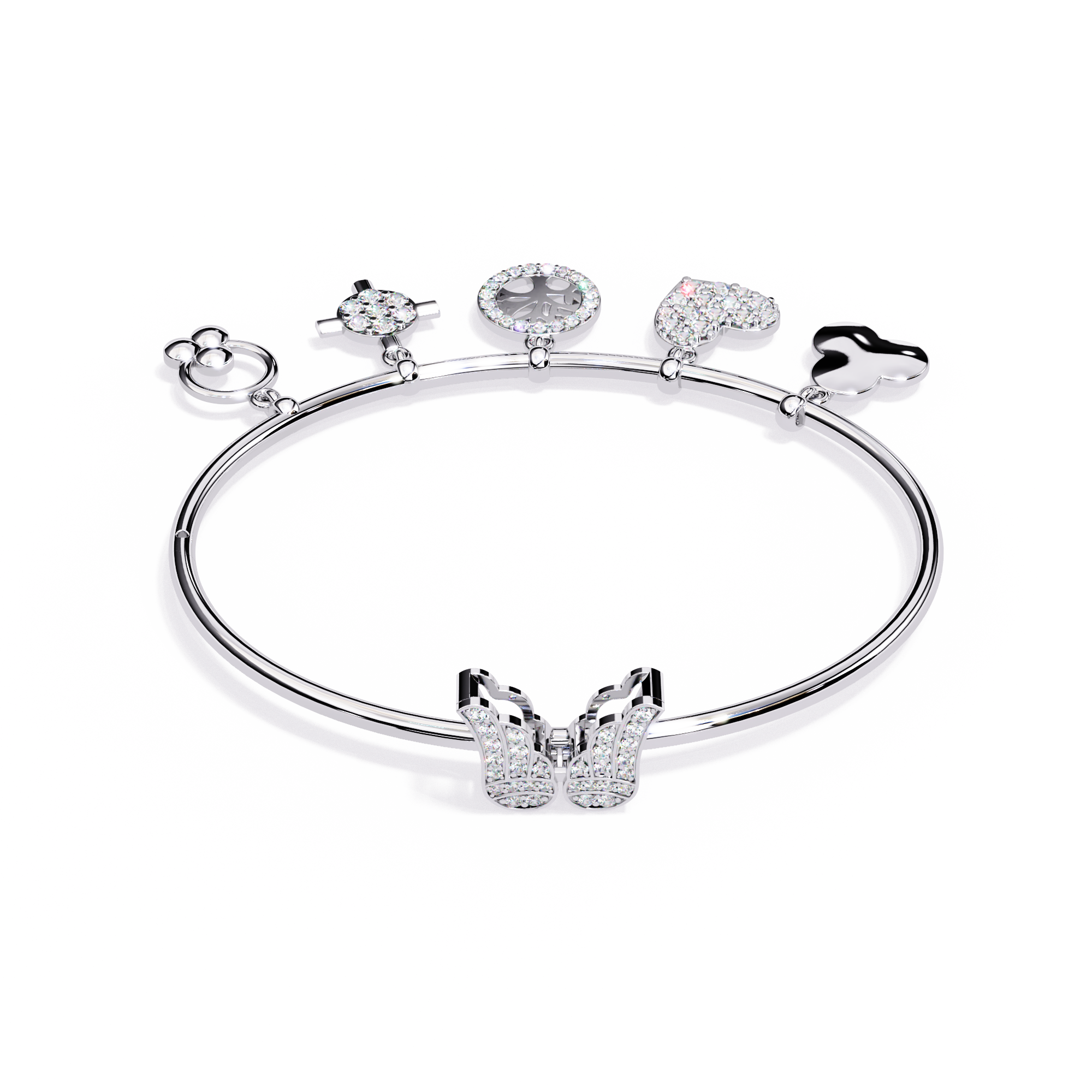 Sparkle & Charm: The Ultimate Sterling Silver Bangle with CZ Charms Jewelry By Azuni & Company