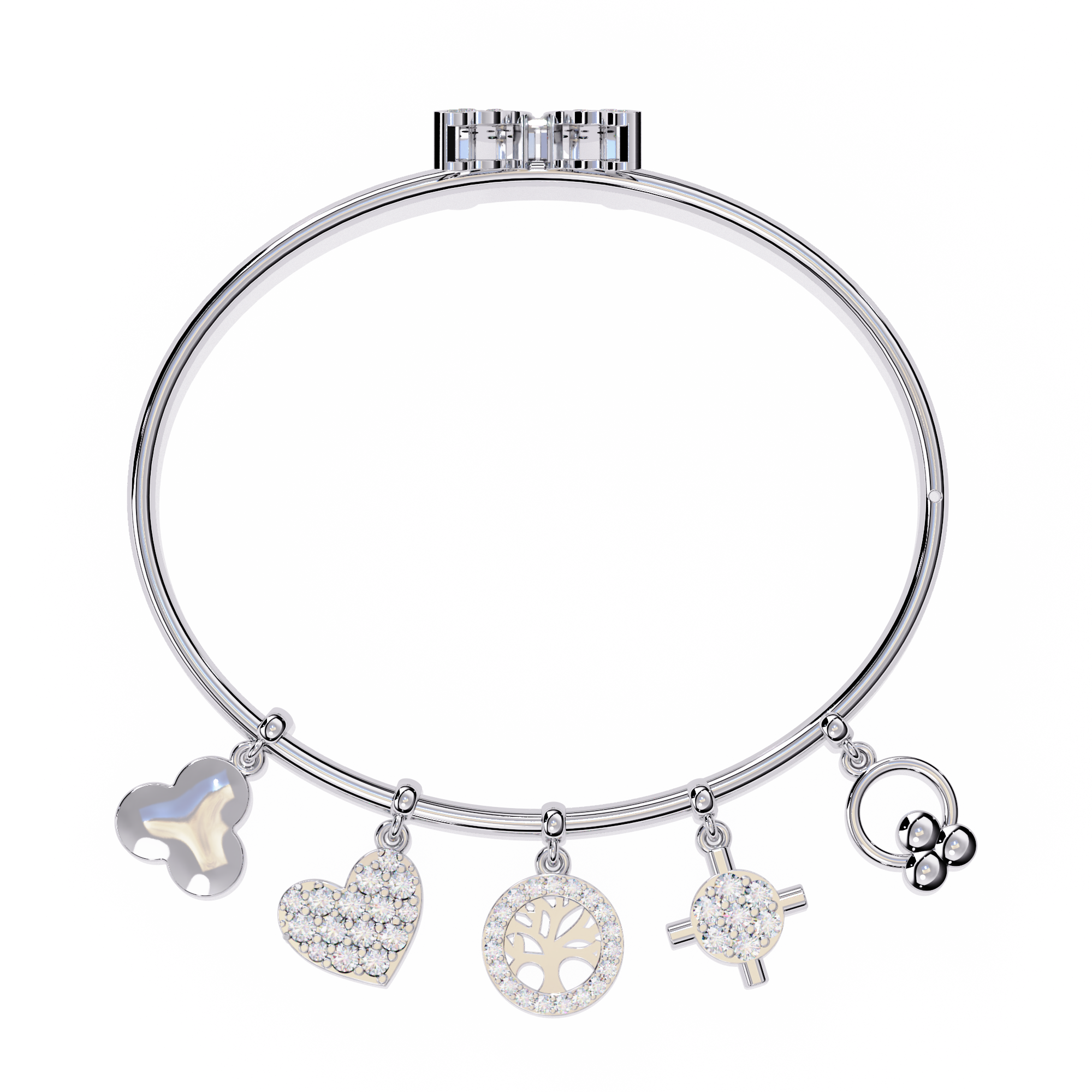 Sparkle & Charm: The Ultimate Sterling Silver Bangle with CZ Charms Jewelry By Azuni & Company