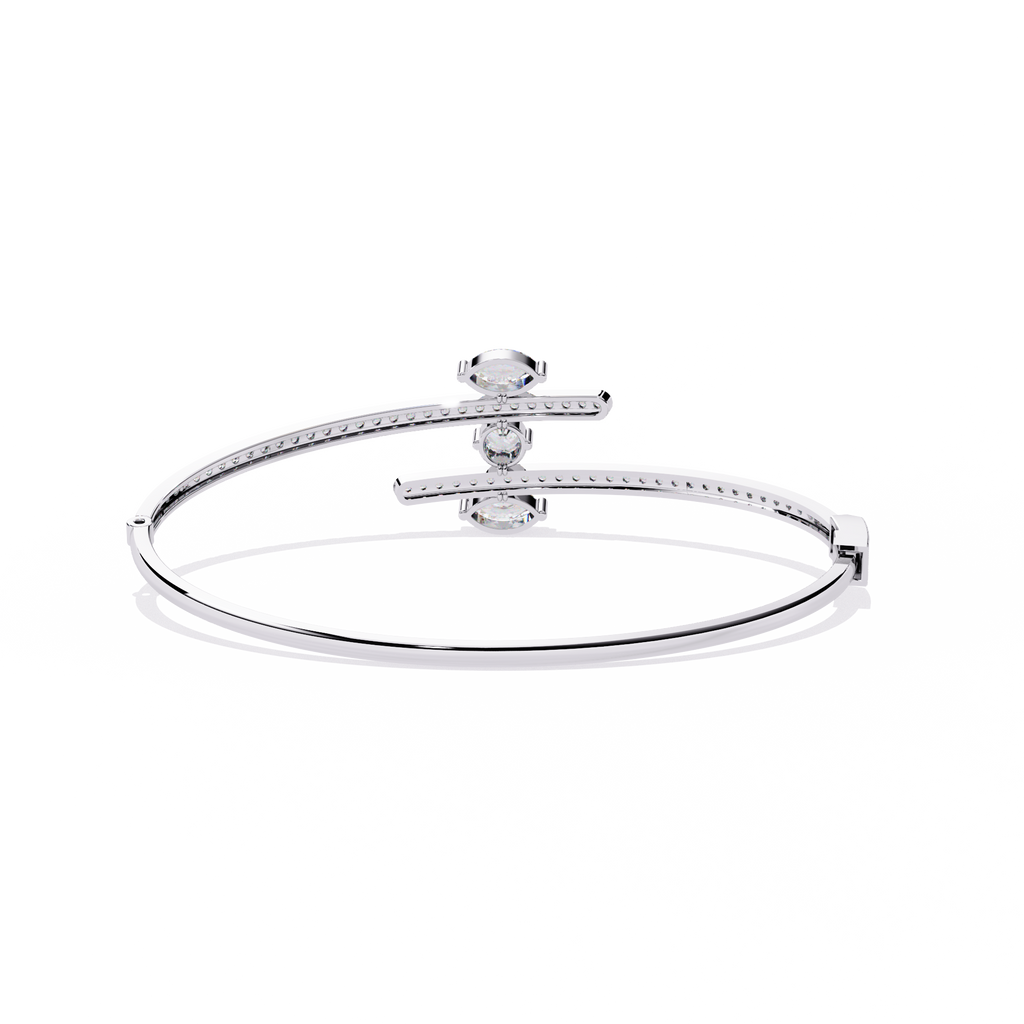 Eterna Luxury Marquise Stone Silver Bracelet – Handcrafted Adjustable Open Bangle