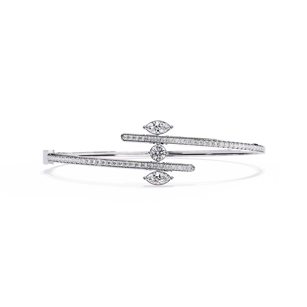 Eterna Luxury Marquise Stone Silver Bracelet – Handcrafted Adjustable Open Bangle