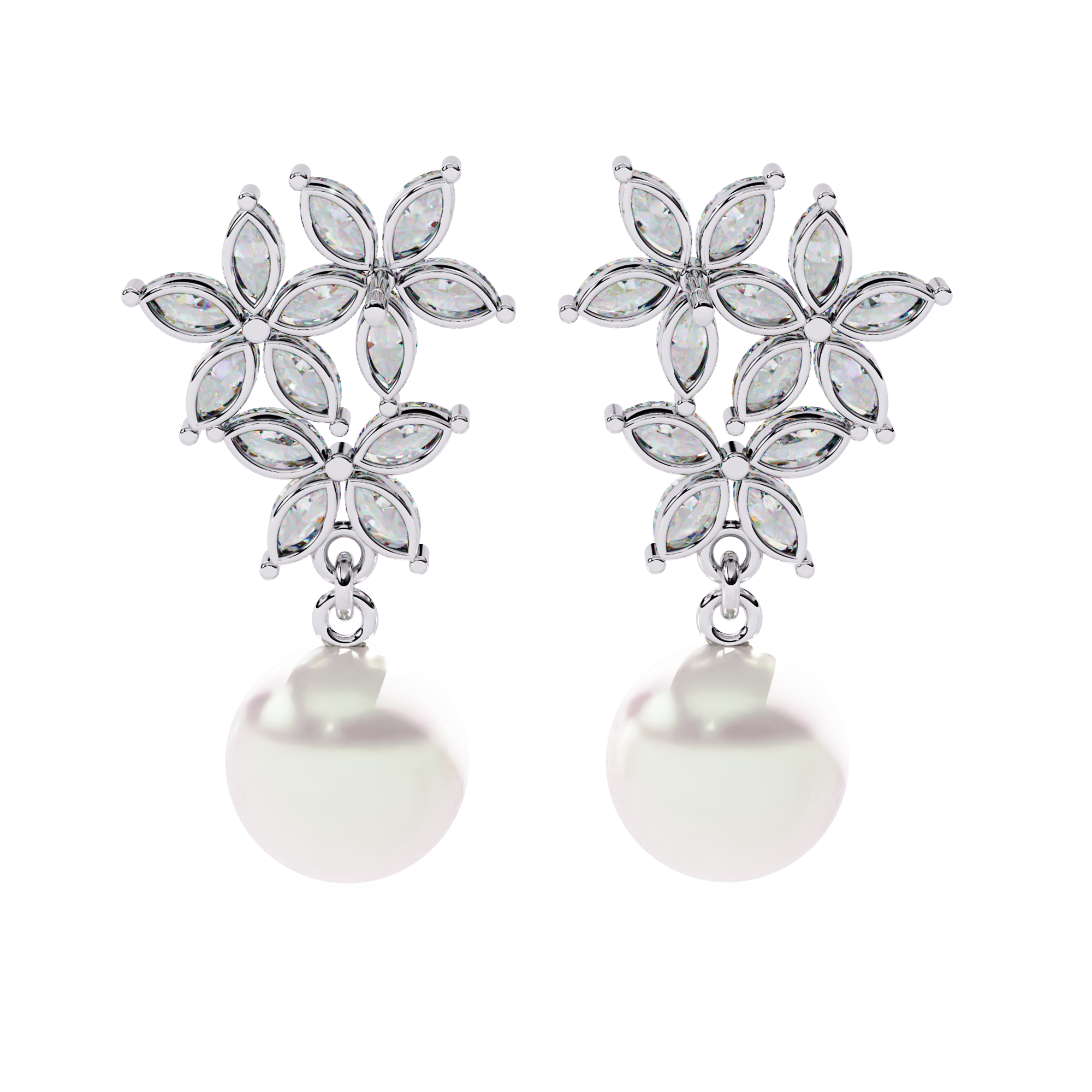Sterling Silver Flower CZ & Pearl Drop Earrings | Bridal & Wedding Jewelry By Azuni & Company