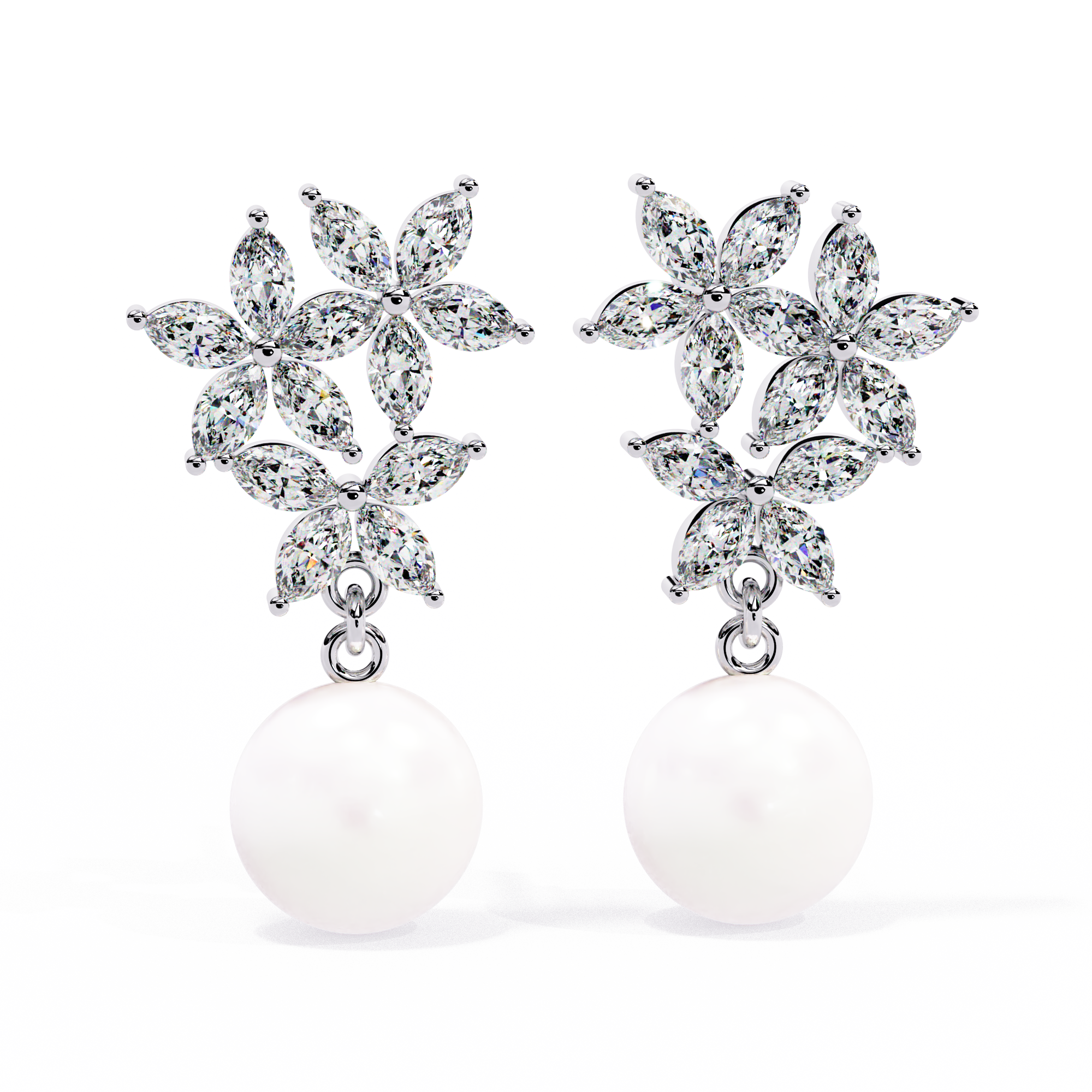 Sterling Silver Flower CZ & Pearl Drop Earrings | Bridal & Wedding Jewelry By Azuni & Company