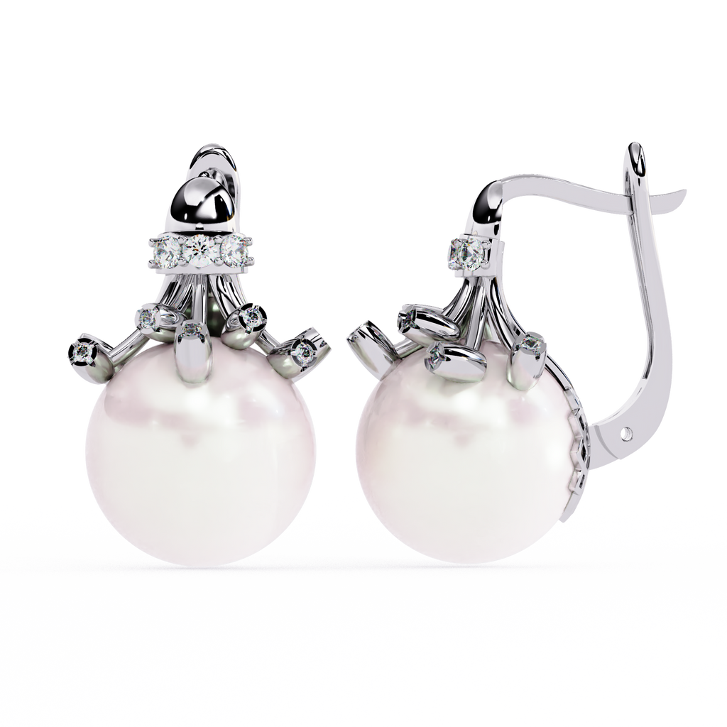 Luxurious Pearl and CZ Sterling Silver Earrings Jewelry By Azuni & Company