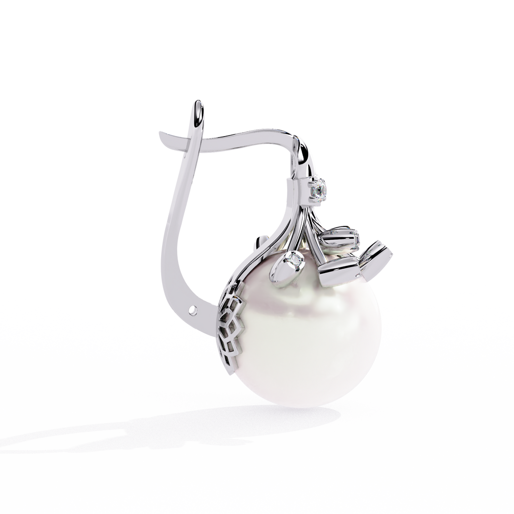 Luxurious Pearl and CZ Sterling Silver Earrings Jewelry By Azuni & Company