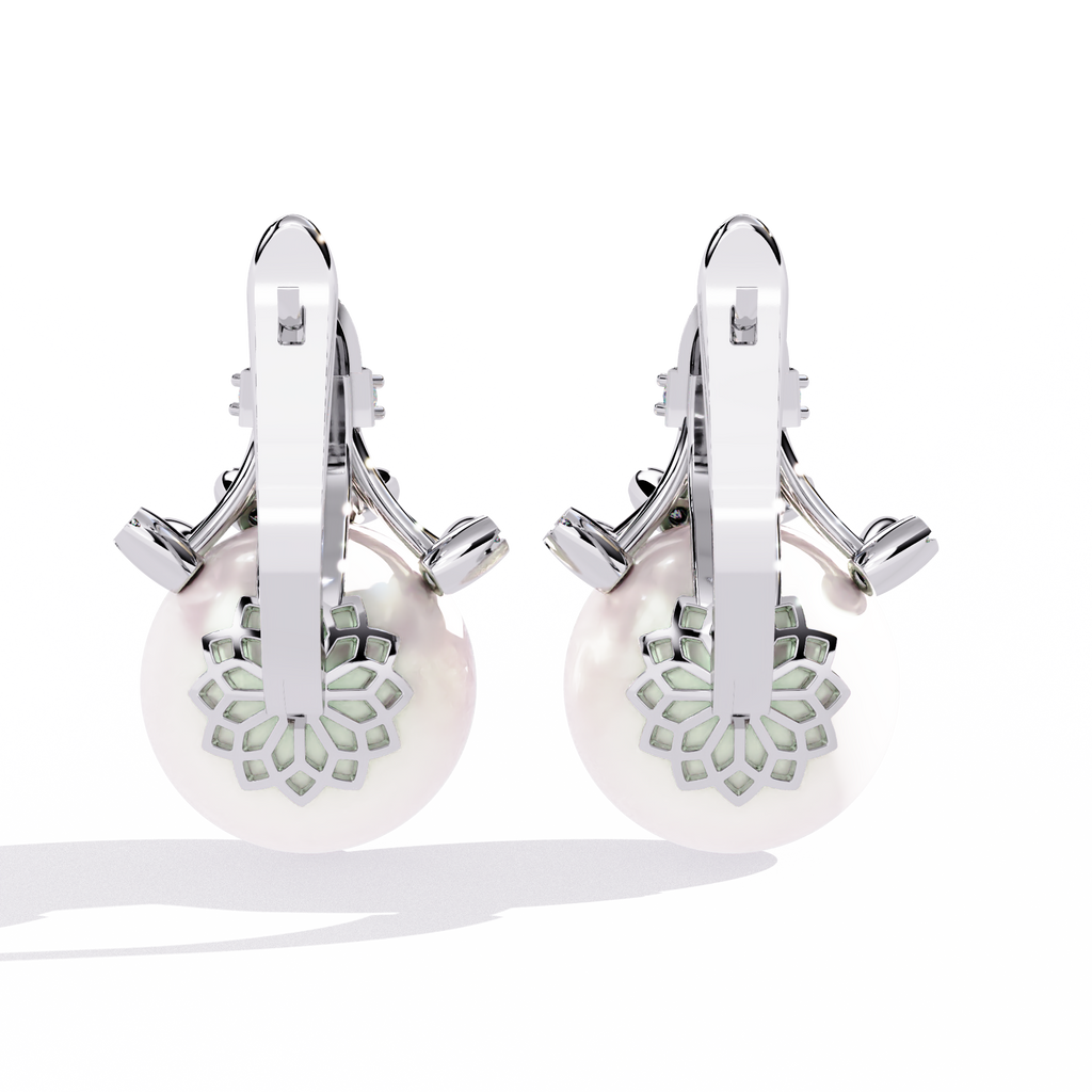 Luxurious Pearl and CZ Sterling Silver Earrings Jewelry By Azuni & Company