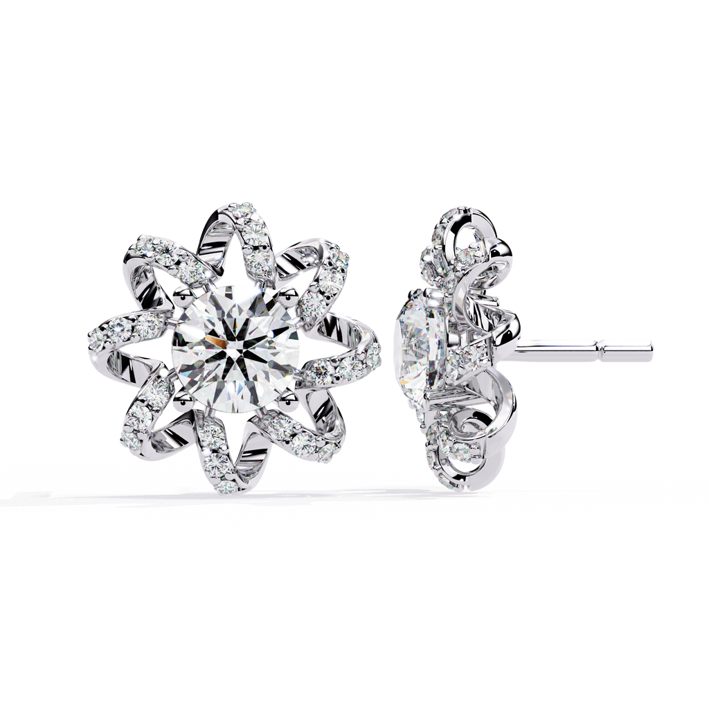 Exquisite CZ Diamond Flower Halo Stud Earrings in 925 Sterling Silver Jewelry By Azuni & Company