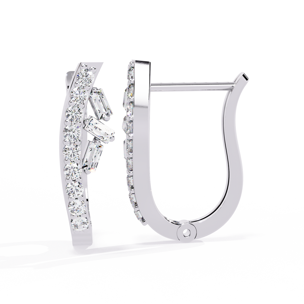 Asymmetrical Baguette CZ Pave Hoop Earrings in Sterling Silver Jewelry By Azuni & Company