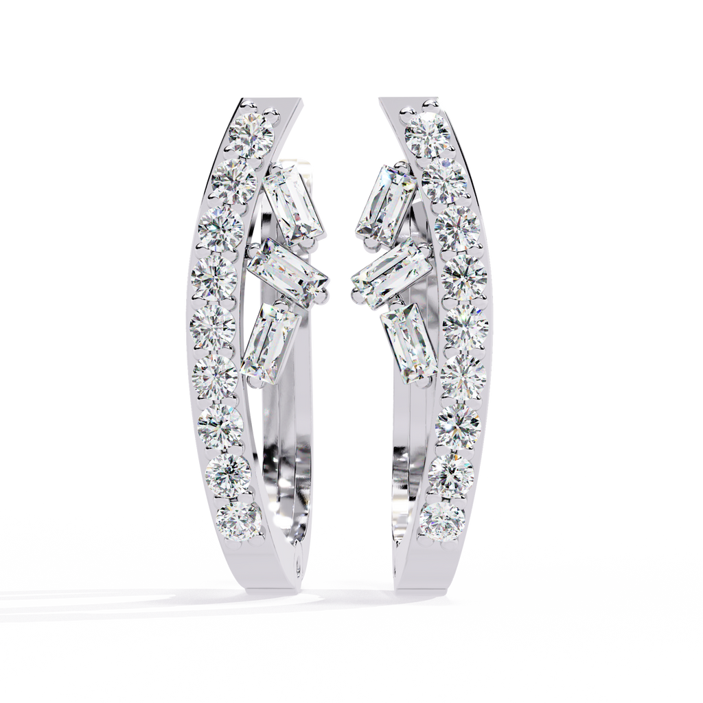 Asymmetrical Baguette CZ Pave Hoop Earrings in Sterling Silver Jewelry By Azuni & Company