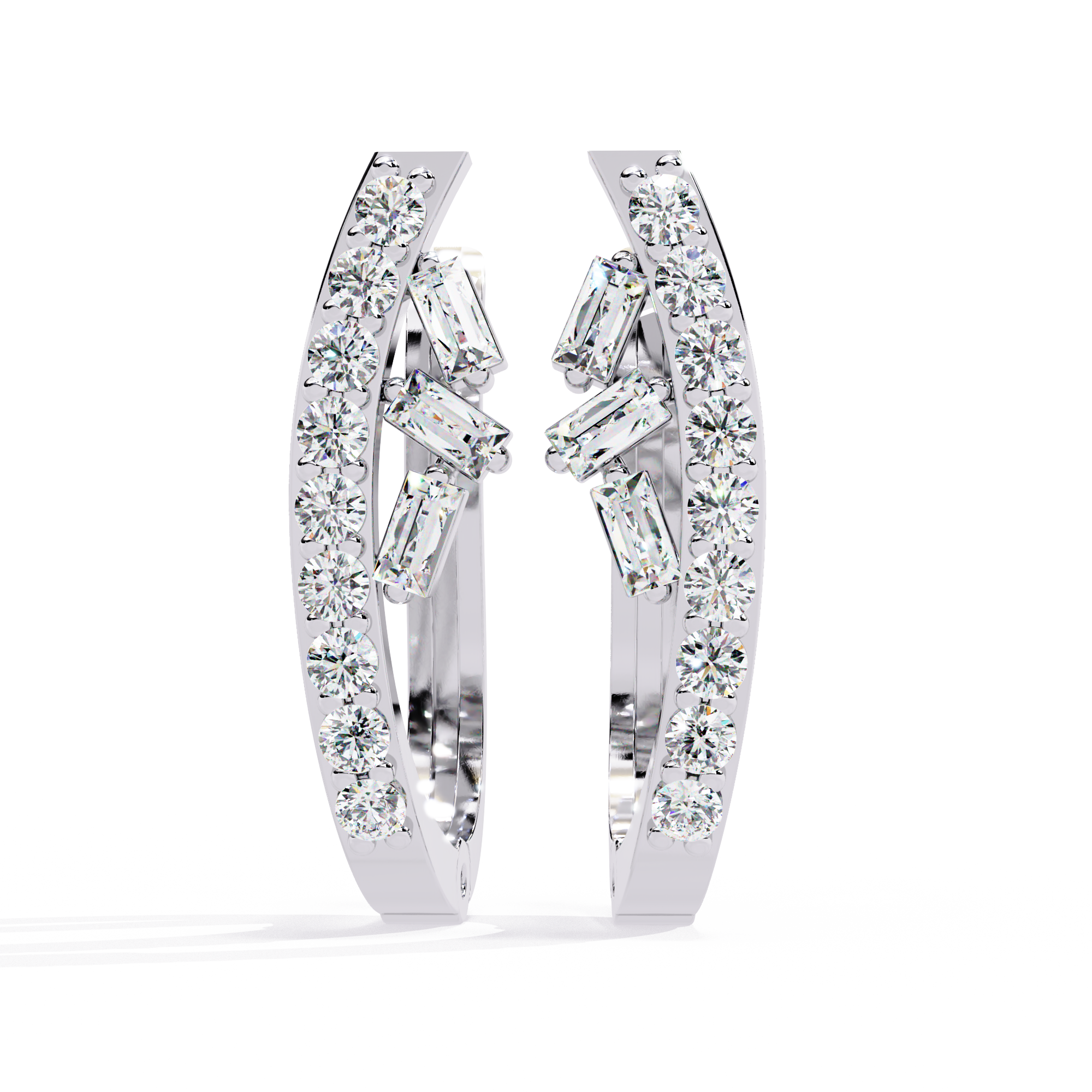 Asymmetrical Baguette CZ Pave Hoop Earrings in Sterling Silver Jewelry By Azuni & Company