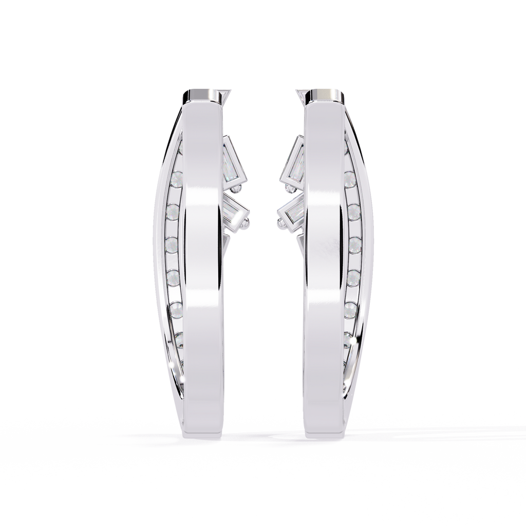 Asymmetrical Baguette CZ Pave Hoop Earrings in Sterling Silver Jewelry By Azuni & Company