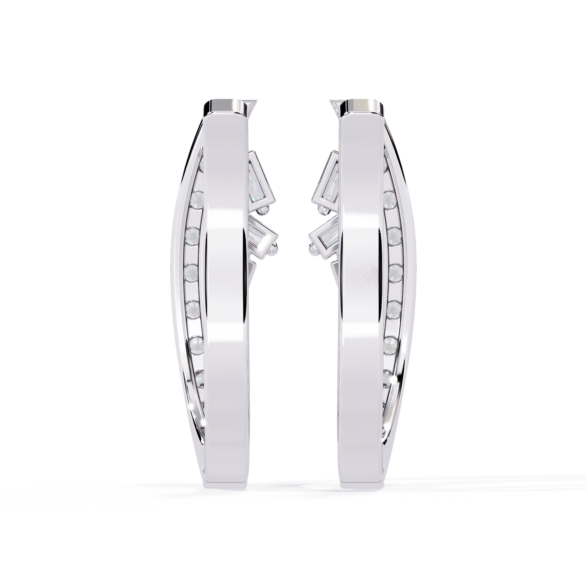 Asymmetrical Baguette CZ Pave Hoop Earrings in Sterling Silver Jewelry By Azuni & Company