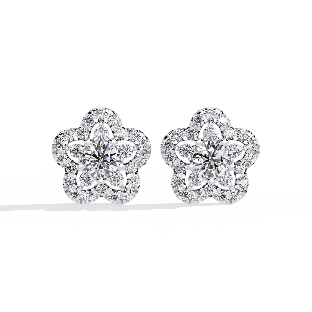 Exquisite Floral Diamond Cluster Stud Earrings Jewelry By Azuni & Company