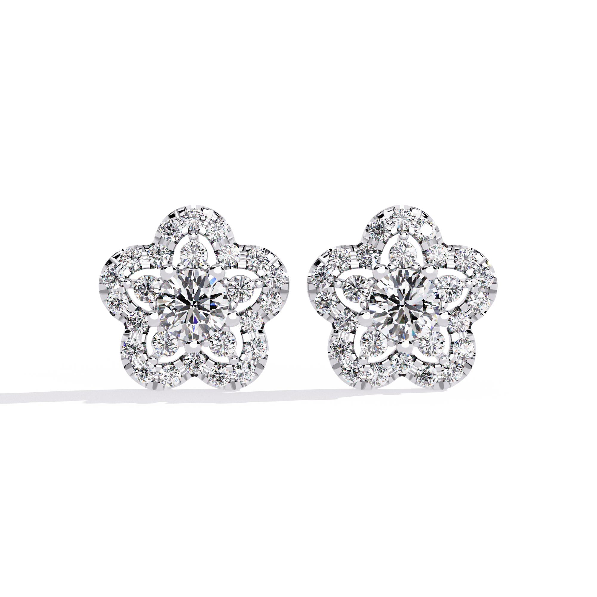 Exquisite Floral Diamond Cluster Stud Earrings Jewelry By Azuni & Company