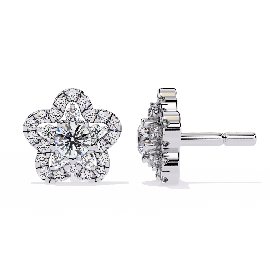 Exquisite Floral Diamond Cluster Stud Earrings Jewelry By Azuni & Company