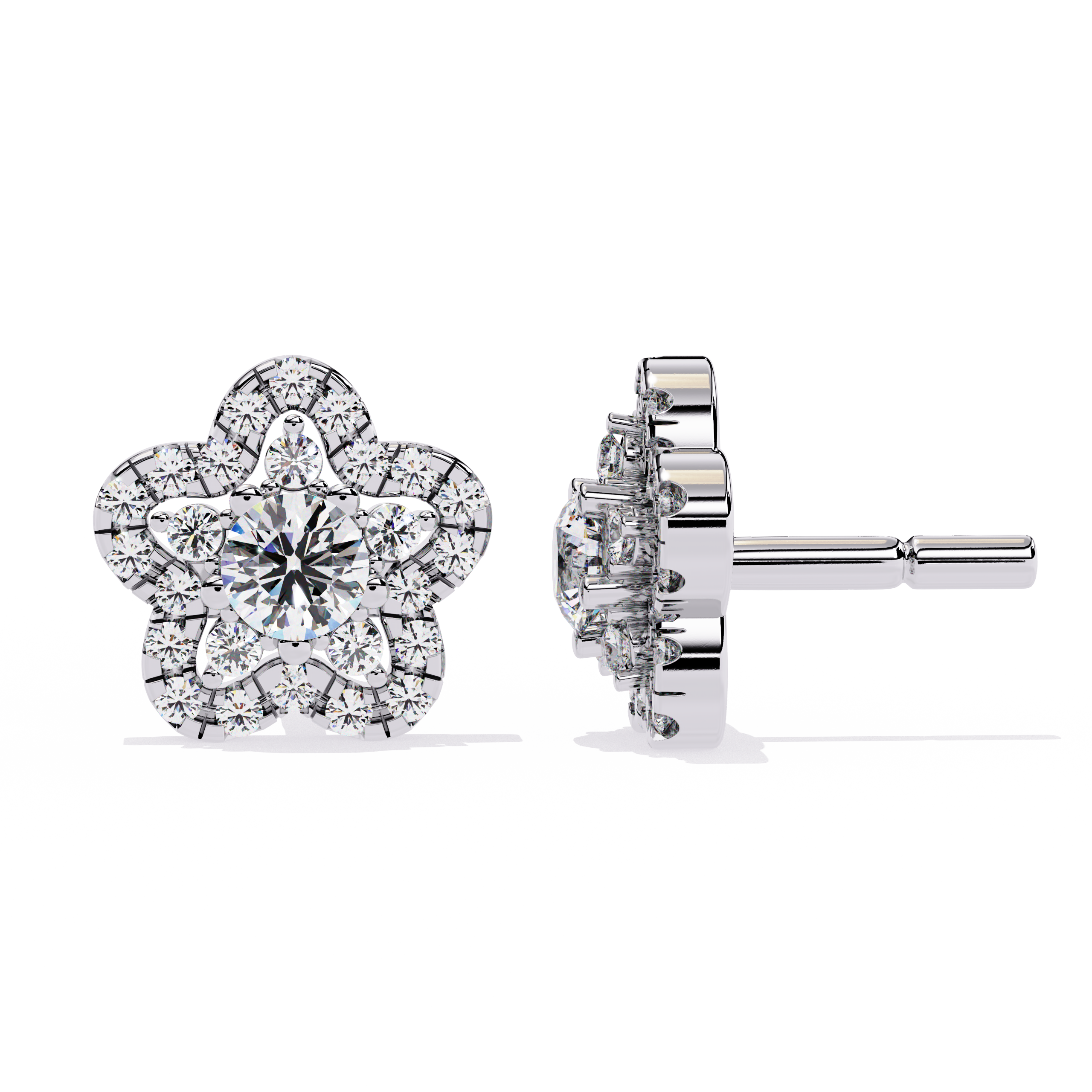Exquisite Floral Diamond Cluster Stud Earrings Jewelry By Azuni & Company