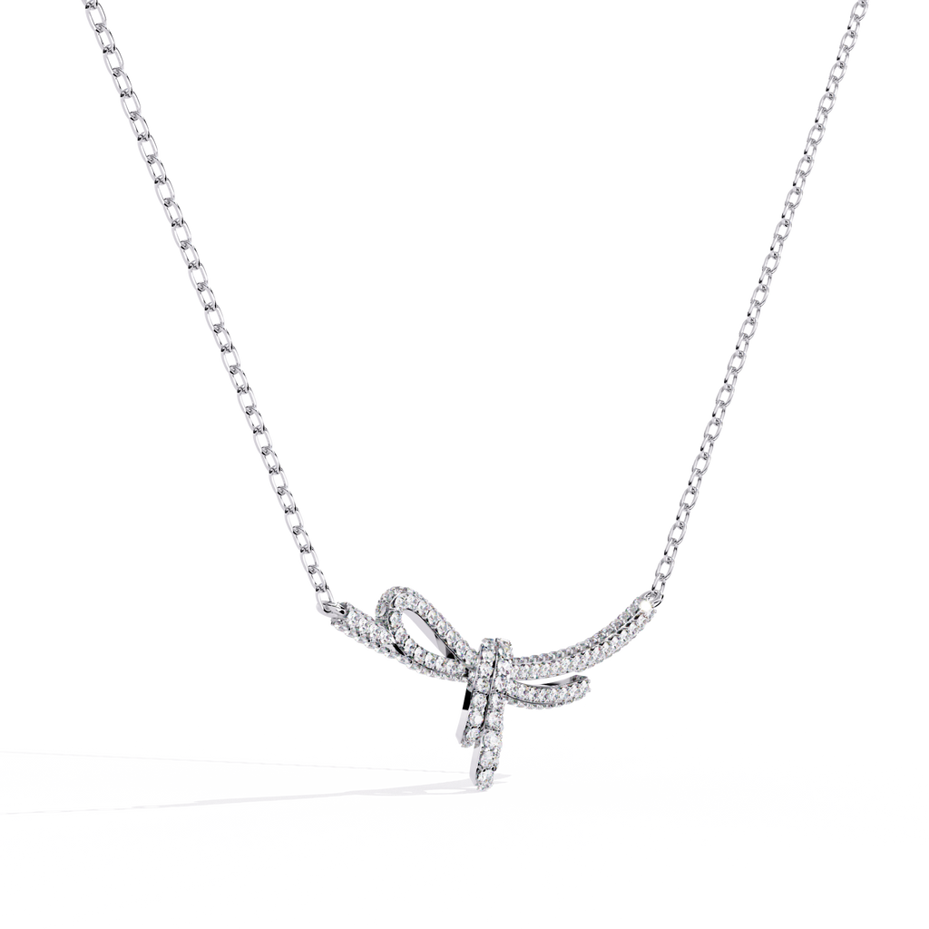 925 Sterling Silver Knot Necklace for Women – Dainty Bow Pendant with Cubic Zirconia, Adjustable Chain, Elegant Silver Jewelry Gift