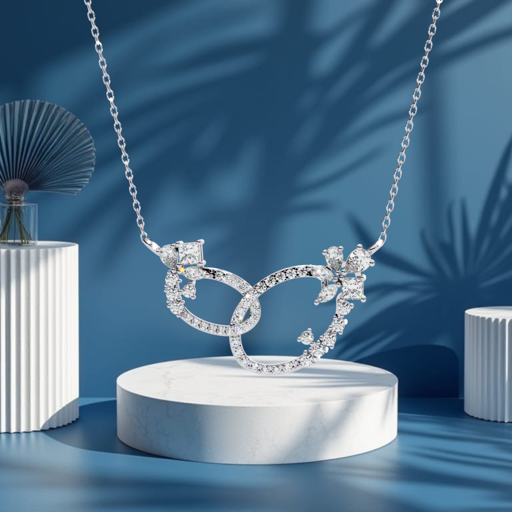 Eterna Diamond Infinity Loop Pendant Necklace Cubic Zirconia Stones | Adjustable Rhodium Plated Designer Jewelry Gift