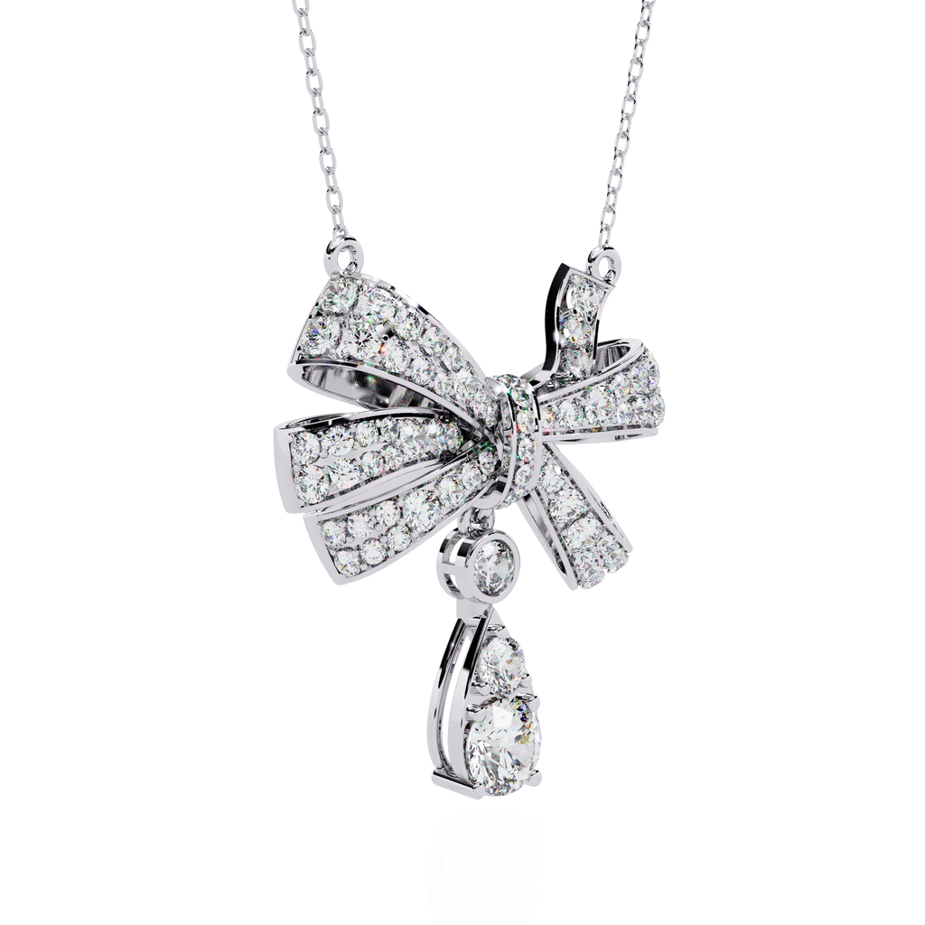 925 Sterling Silver Bow Pendant Necklace for Women with Cubic Zirconia – Elegant Jewelry Gift for Her