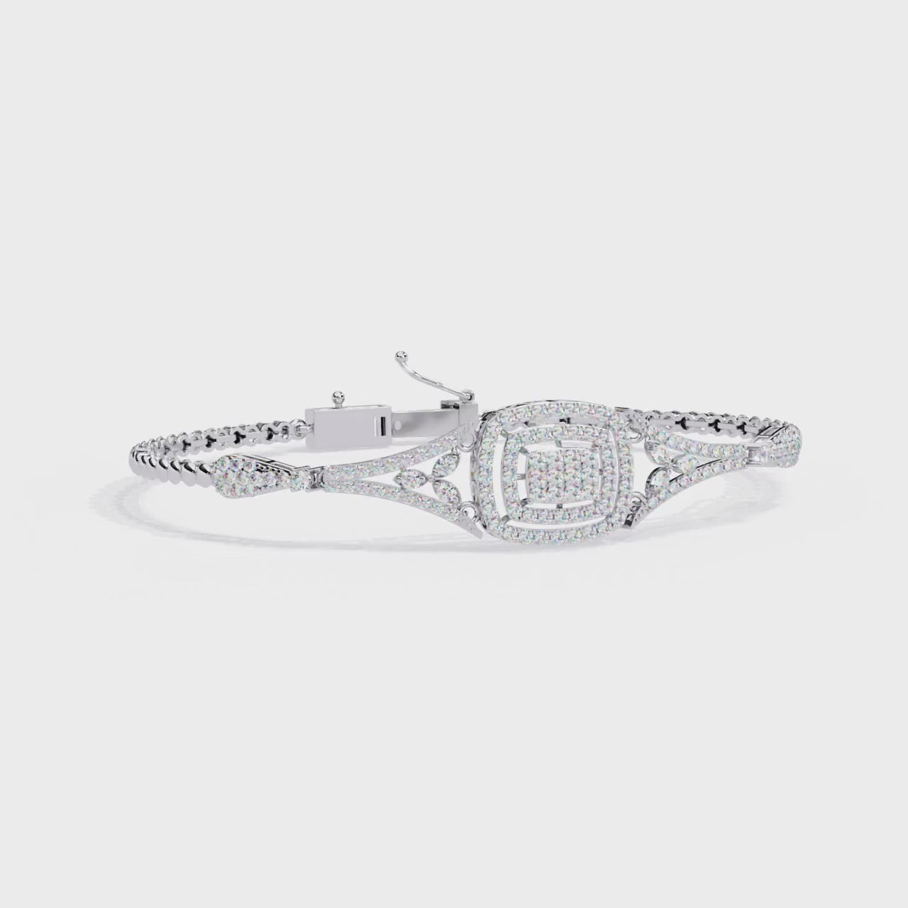 Elegant 925 Sterling Silver Cushion-Cut CZ Diamond Bracelet | Luxury Women’s Silver Bangle by Azuni & Company