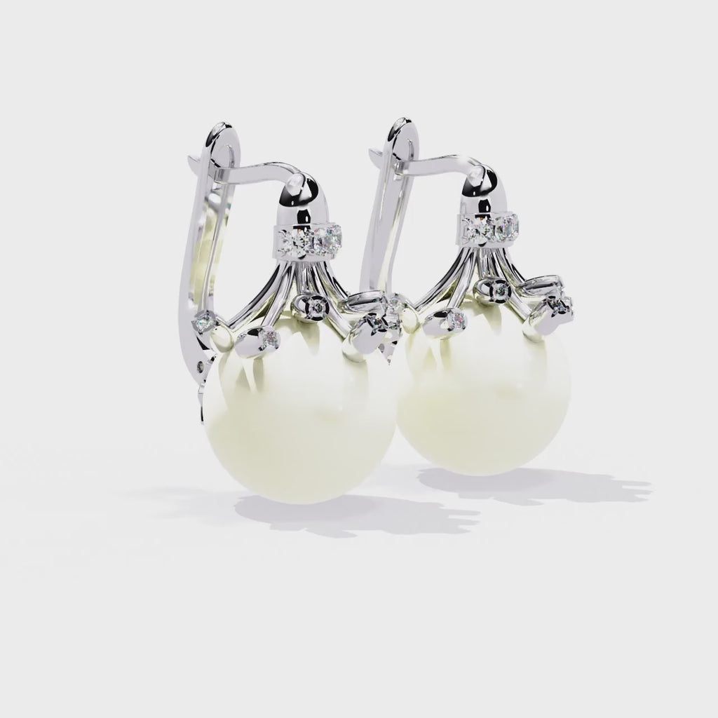 Luxurious Pearl and CZ Sterling Silver Earrings Jewelry By Azuni & Company