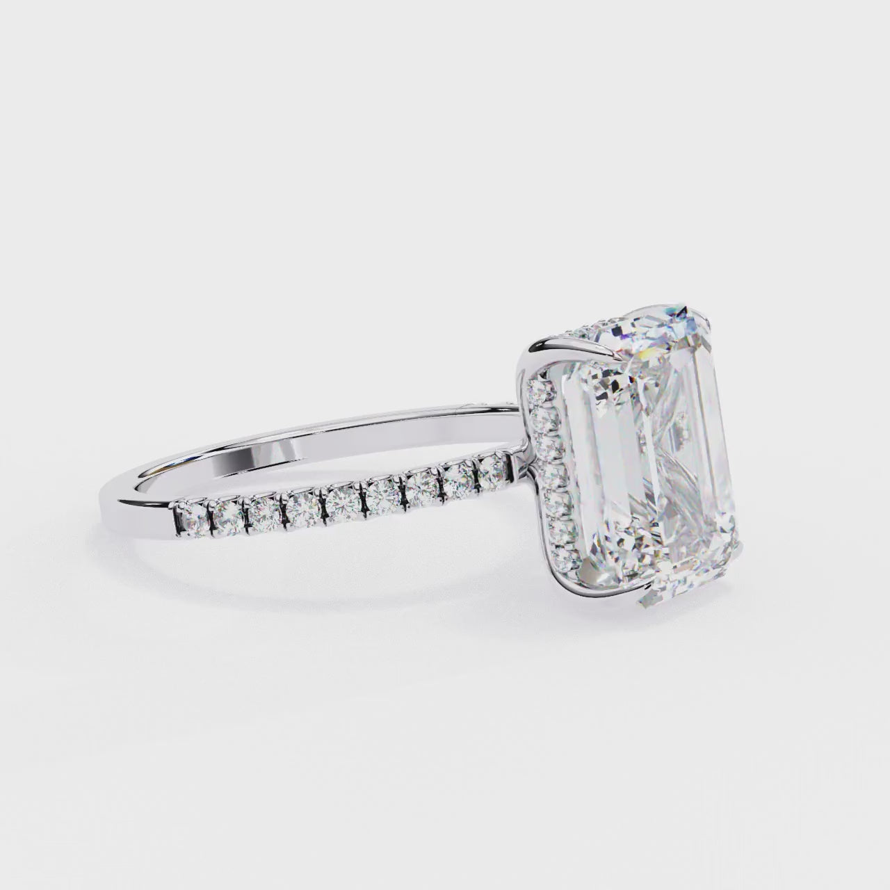 Sterling Silver Simulated Diamond Ring | Emerald Cut CZ & Hidden Halo Jewelry By Azuni & Company
