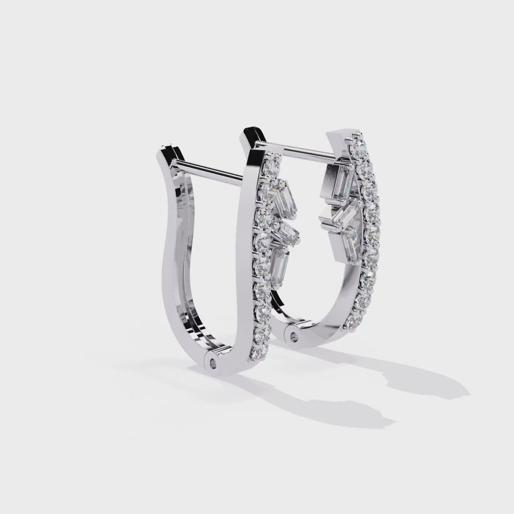 Asymmetrical Baguette CZ Pave Hoop Earrings in Sterling Silver Jewelry By Azuni & Company