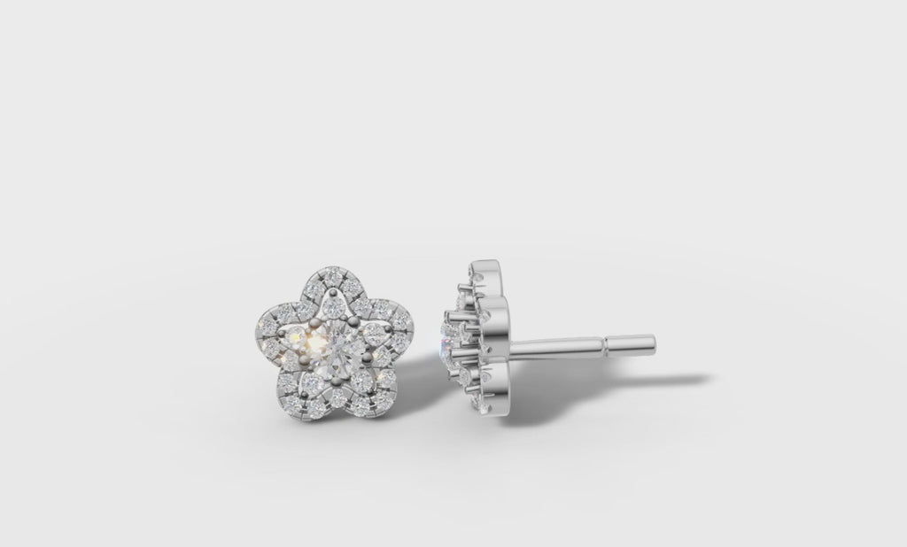 Exquisite Floral Diamond Cluster Stud Earrings Jewelry By Azuni & Company