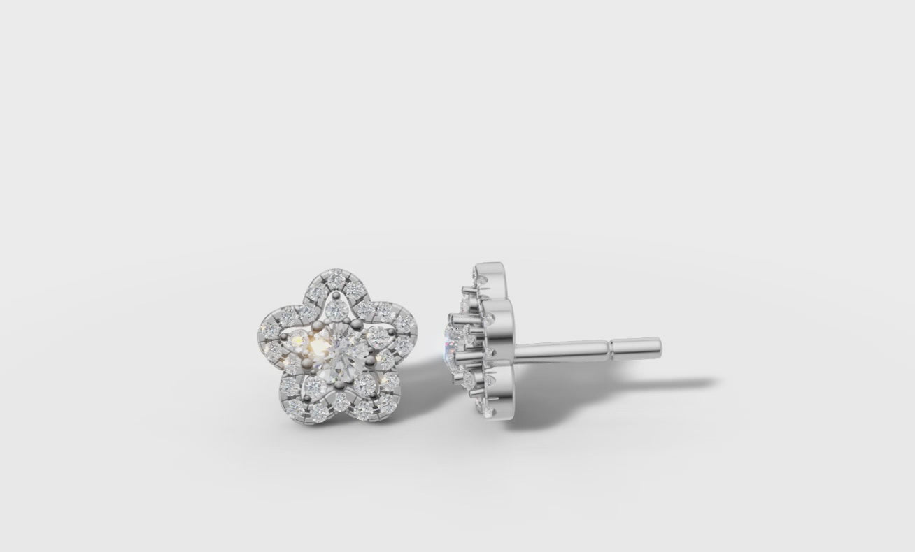 Exquisite Floral Diamond Cluster Stud Earrings Jewelry By Azuni & Company