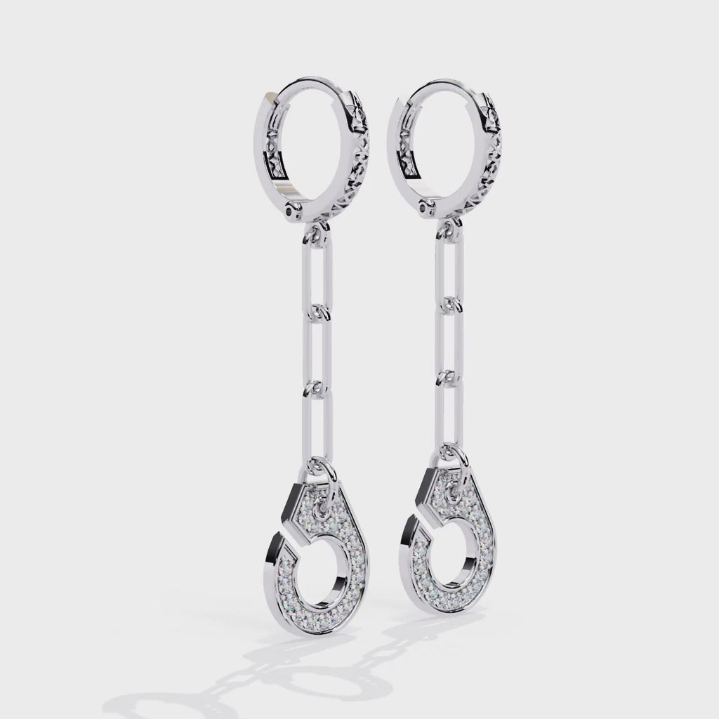 Dazzling Handcuff Drop Earrings | Sterling Silver & CZ Diamond Chain Dangles Jewelry By Azuni & Company